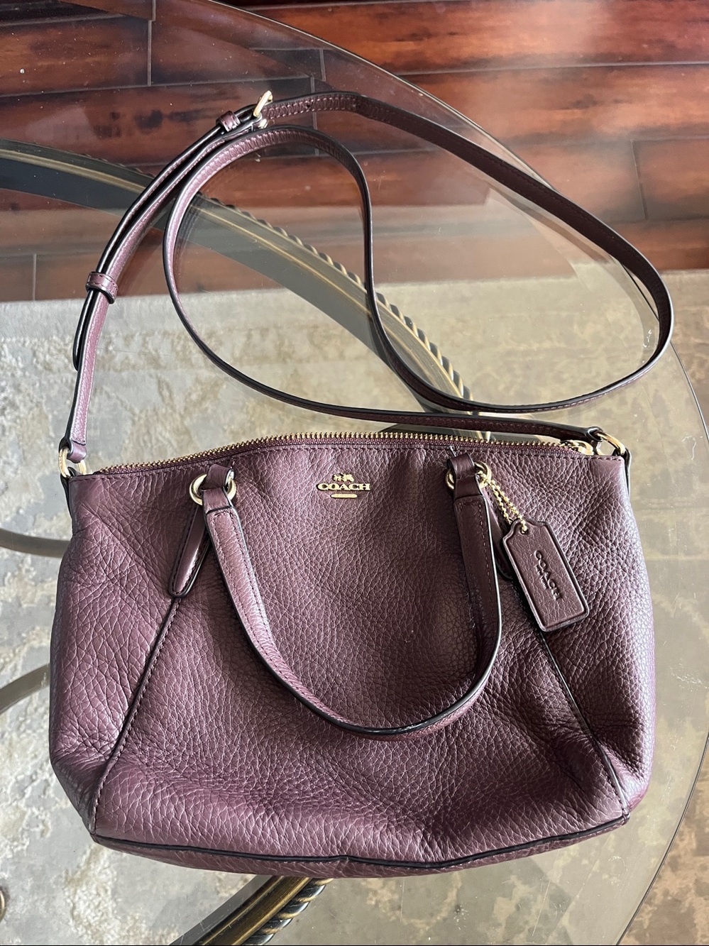 COACH | Mini Kelsey Pebble Leather Satchel (Dark Burgundy)